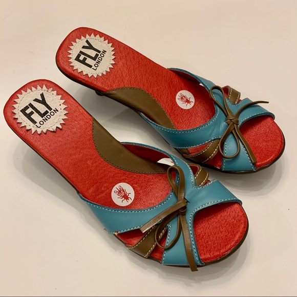 Fly London Slip On Sandals Kitten Heel  Sz 37 - Picture 3 of 6